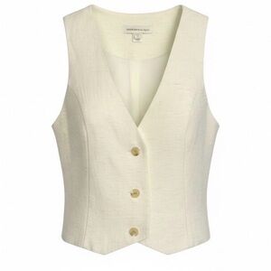 Monteau Los Angeles Cream Linen Blend Button Front Vest Top Size M